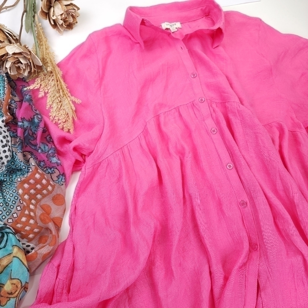 Umgee Pink Oversized Tunic Top Sz M - Picture 7 of 12